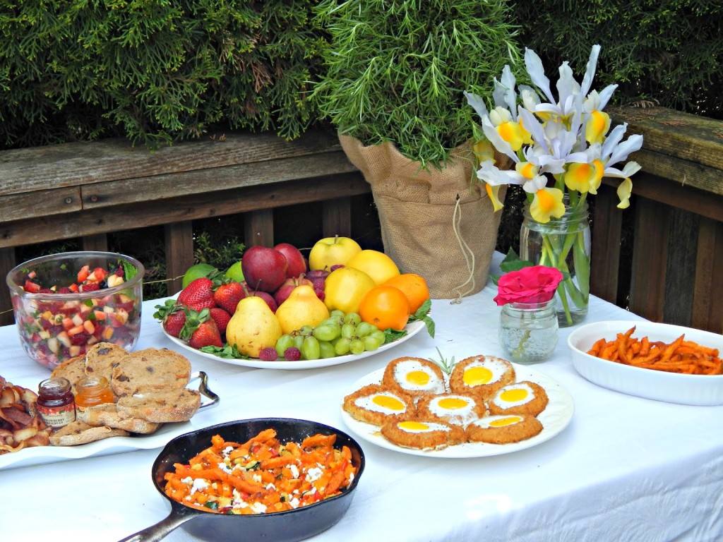 Spring Brunch Photos + Menu with Sweet Potato Hash, Fresh Fruit Salad and more! #SpringintoFlavor #ad