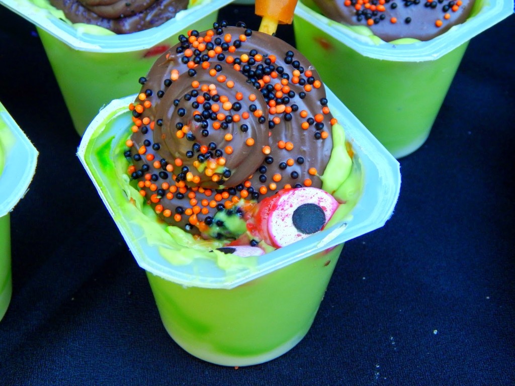 Melted Witch Halloween Pudding Cup Dessert Idea #shop #SnackPackMixins