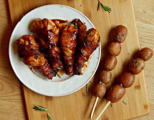 Bacon Wrapped Hickory Smoked BBQ Chicken Legs with Thyme #LegedaryTailgate #ad