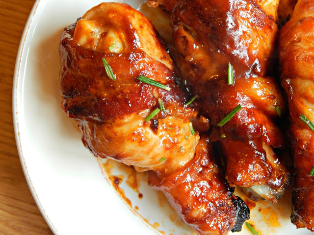Bacon Wrapped Hickory Smoked BBQ Chicken Legs with Thyme #LegedaryTailgate #ad