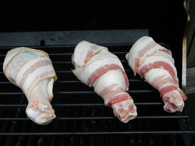 Bacon Wrapped Hickory Smoked BBQ Chicken Legs with Thyme #LegedaryTailgate #ad